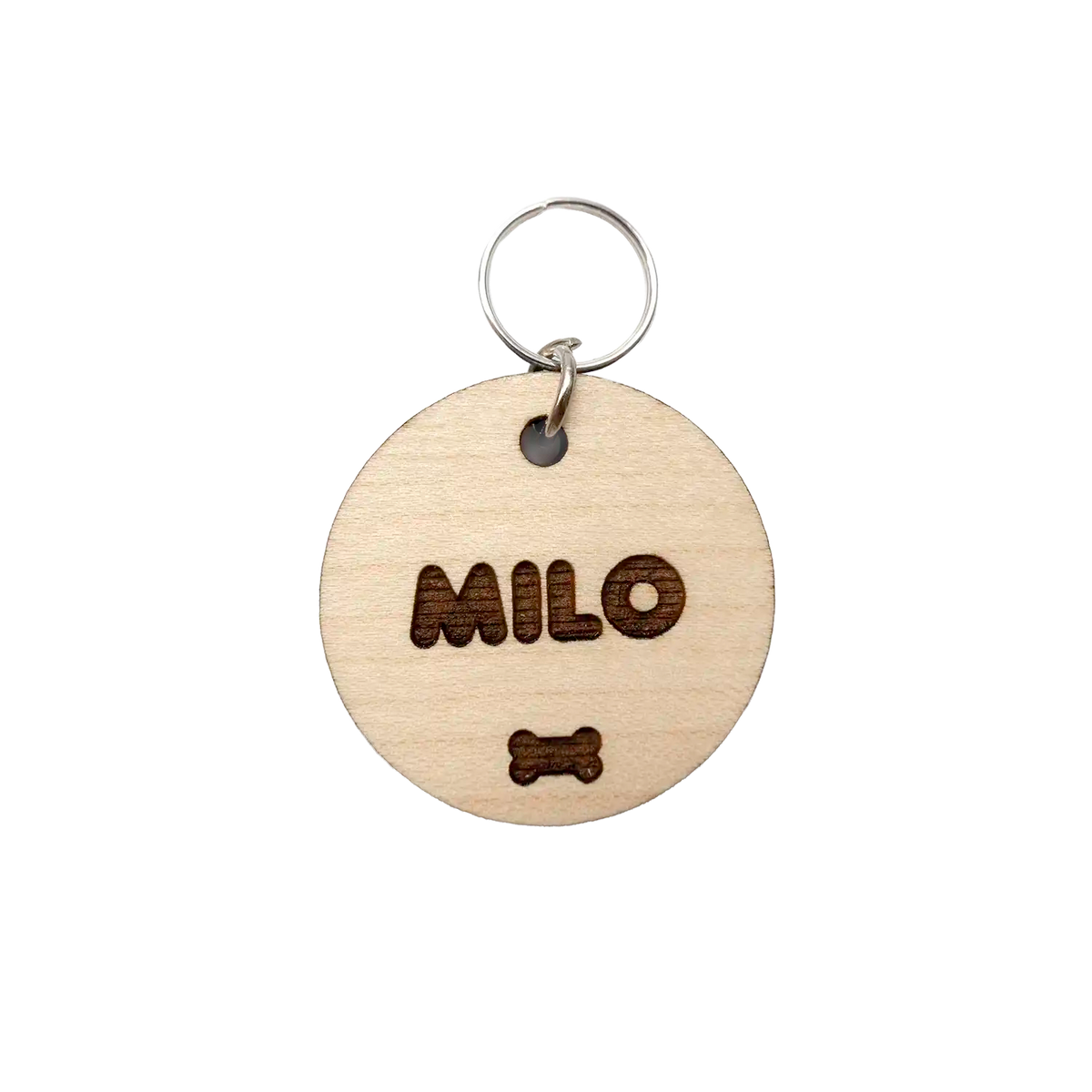 Milo Laser Engraved Dog Tag on Wood